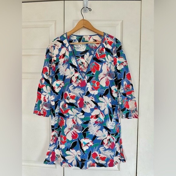J. Crew floral tunic women’s top size XS tropical flowers Hawaiian - Picture 1 of 7